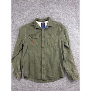 KAVU Shirt Mens Medium Green Herringbone Long Sleeve Button Front Workwear